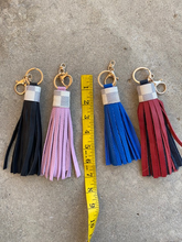 Load image into Gallery viewer, Leather Tassels - Leather with Repurposed LV Damier Azur