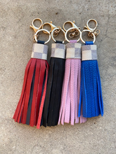 Load image into Gallery viewer, Leather Tassels - Leather with Repurposed LV Damier Azur