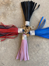 Load image into Gallery viewer, Leather Tassels - Leather with Repurposed LV Damier Azur