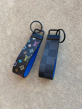 Load image into Gallery viewer, Key Fobs - Leather and Repurposed Authentic Damier Graphite and Multi Colored