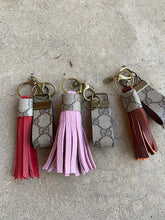 Load image into Gallery viewer, Two For One Leather Tassels and Key Fobs - Repurposed Authentic GG
